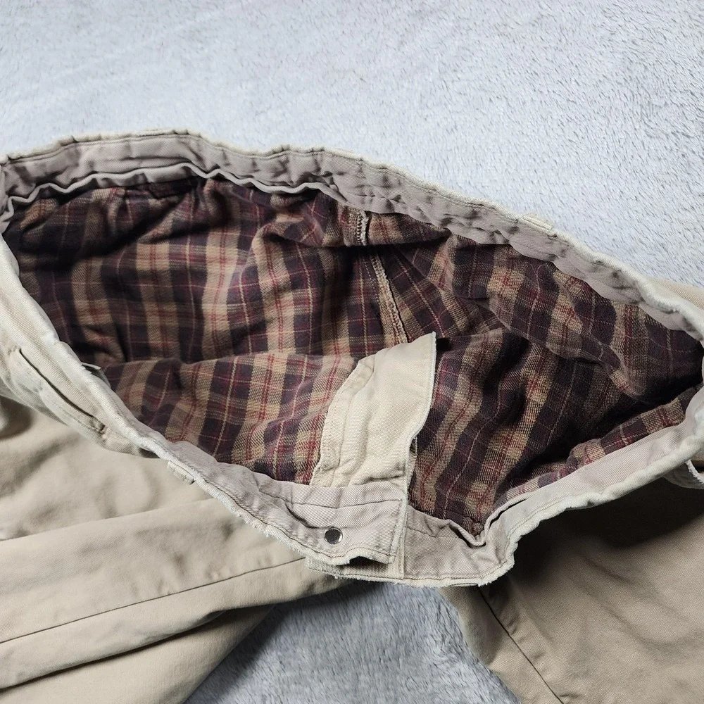 VINTAGE LL Bean Pants Mens 42x34 (Fits 38x32) Beige Flannel‎ Lined Chino Winter